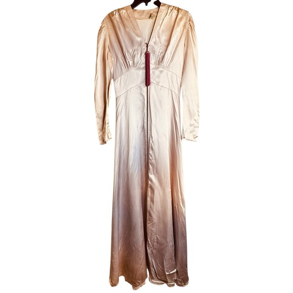 Vintage 30s Canterbury New York Champaign Satin Zip Dress Robe S/M - Picture 2 of 16
